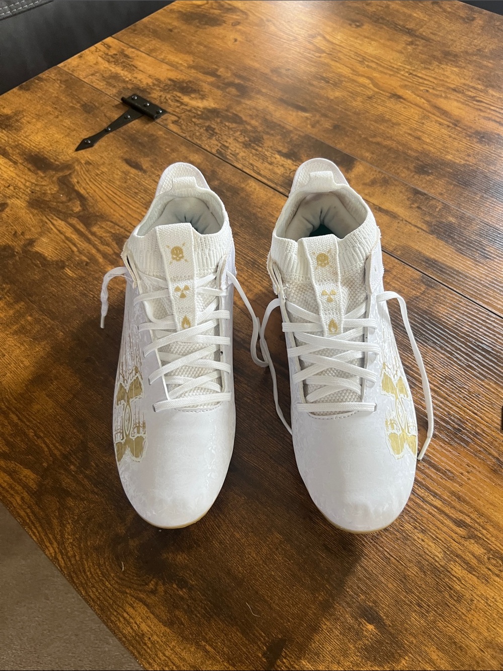 White Athletic Lace-Up Cleats with Gold Accent